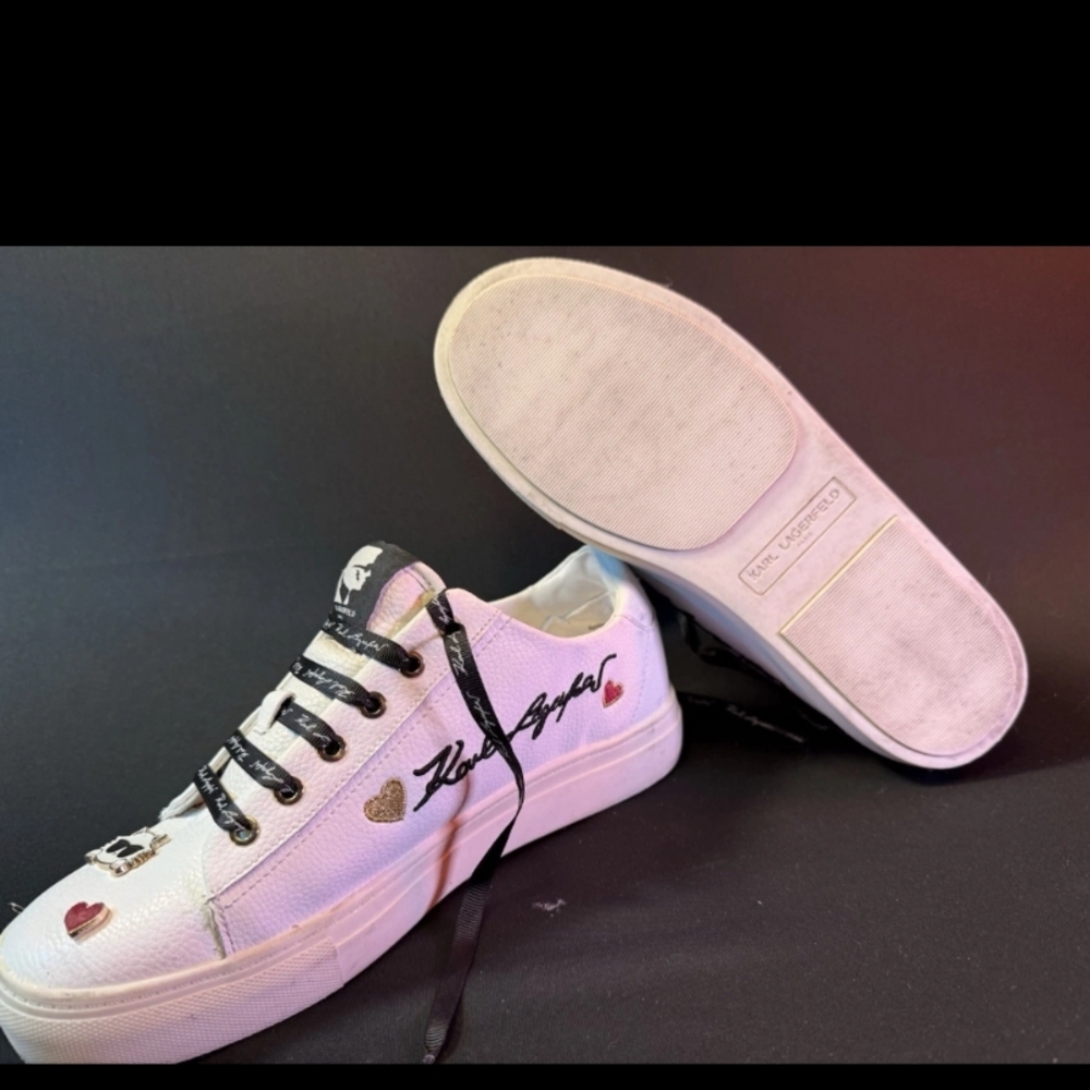 Karl Lagerfeld White Sneakers with Black Laces and Red Accents - Picture 6 of 6